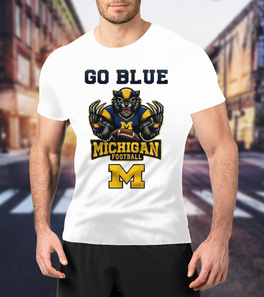 Go Blue Michigan Football Wolverine Mascot M T-Shirt