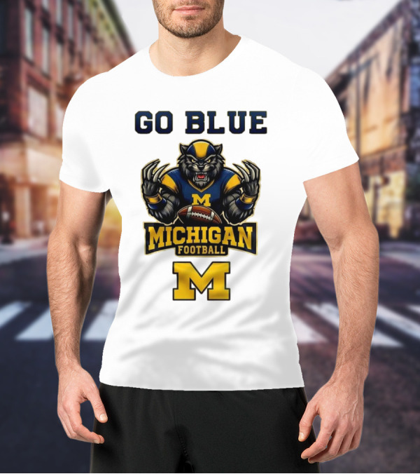 Go Blue Michigan Football Wolverine Mascot M T-Shirt