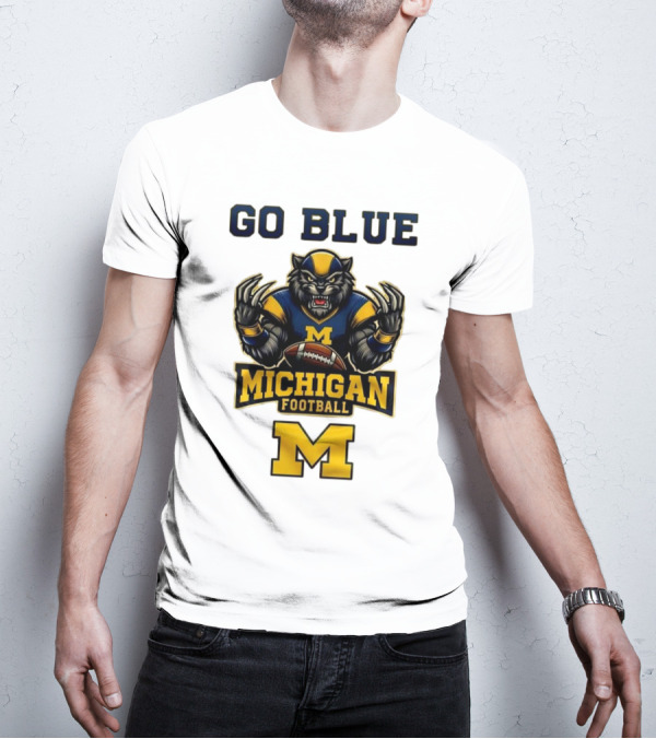 Go Blue Michigan Football Wolverine Mascot M T-Shirt