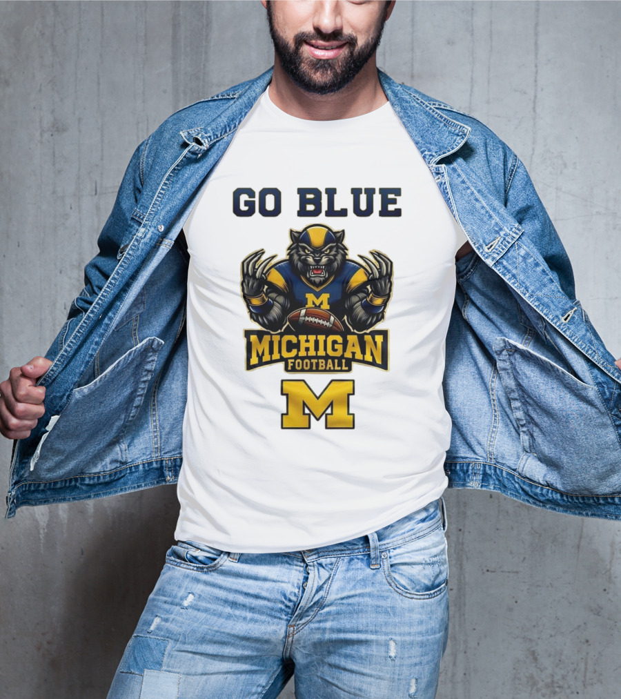 Go Blue Michigan Football Wolverine Mascot M T-Shirt