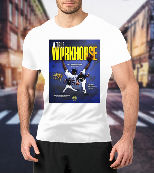 A True Workhorse Milwaukee Brewers CC Sabathia 130.2 Innings 82 Days 1.65 ERA Seven Complete Games Signature T-Shirt
