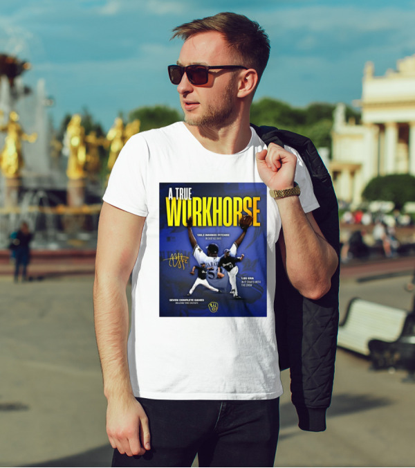 A True Workhorse Milwaukee Brewers CC Sabathia 130.2 Innings 82 Days 1.65 ERA Seven Complete Games Signature T-Shirt