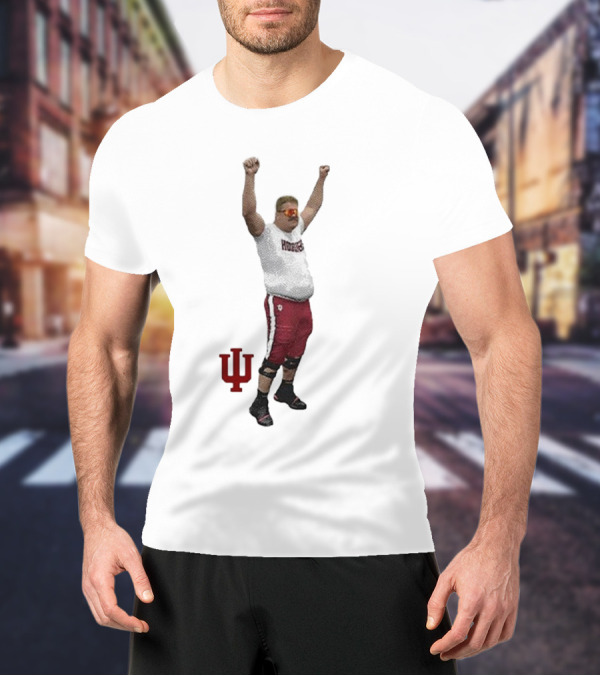 Mike Katic Indiana Hoosiers Football Player Celebration Cartoon IU Logo T-Shirt