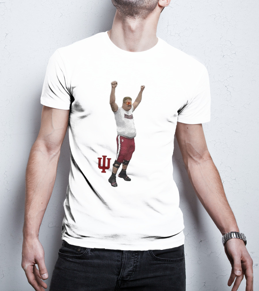 Mike Katic Indiana Hoosiers Football Player Celebration Cartoon IU Logo T-Shirt