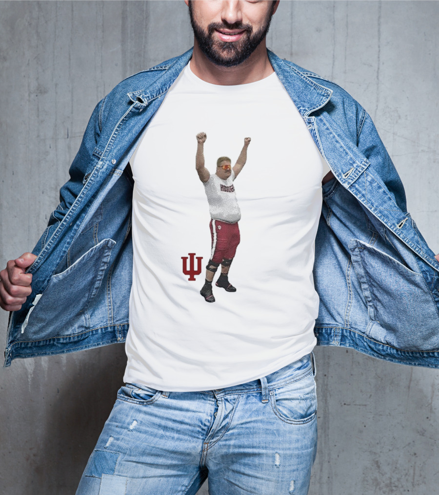 Mike Katic Indiana Hoosiers Football Player Celebration Cartoon IU Logo T-Shirt