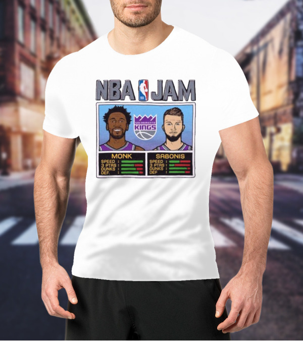 NBA Jam Sacramento Kings Monk Sabonis Stats Graphic T-Shirt