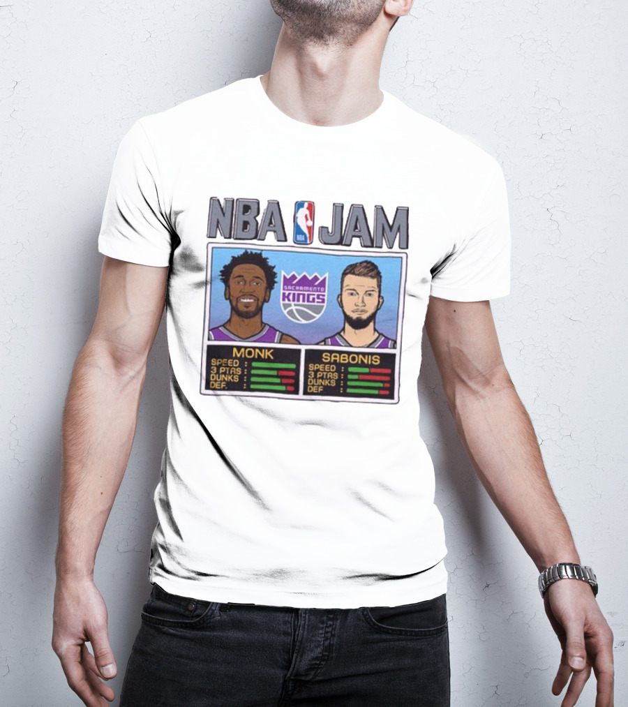NBA Jam Sacramento Kings Monk Sabonis Stats Graphic T-Shirt