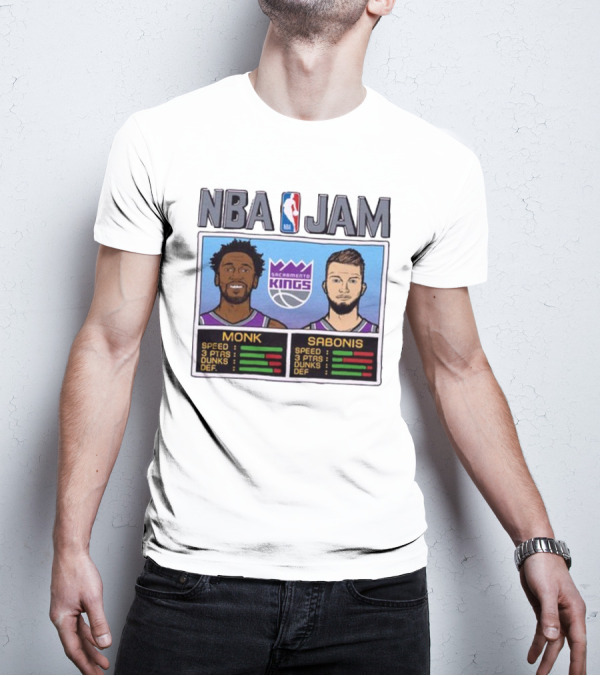NBA Jam Sacramento Kings Monk Sabonis Stats Graphic T-Shirt
