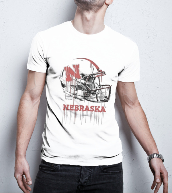 Nebraska Huskers N Dripping Football Helmet T-Shirt