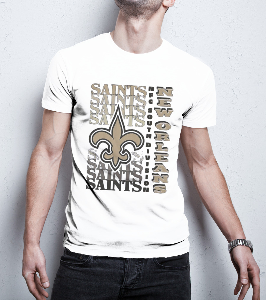 New Orleans Saints NFC South Division Fleur-de-Lis Saints Text Pattern T-Shirt