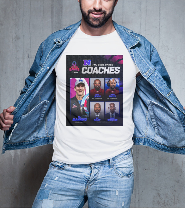 NFC Pro Bowl Games Coaches Eli Manning Thad Lewis Larry Foote Mo Kelly Kevin Winston T-Shirt