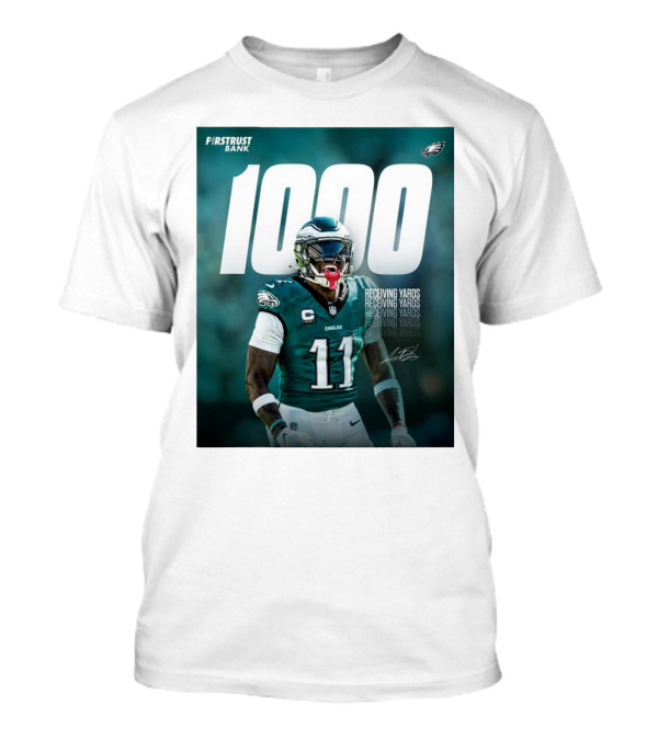 Philadelphia Eagles A.J. Brown 1000 Receiving Yards Signature Fly Eagles Fly NFL T-Shirt