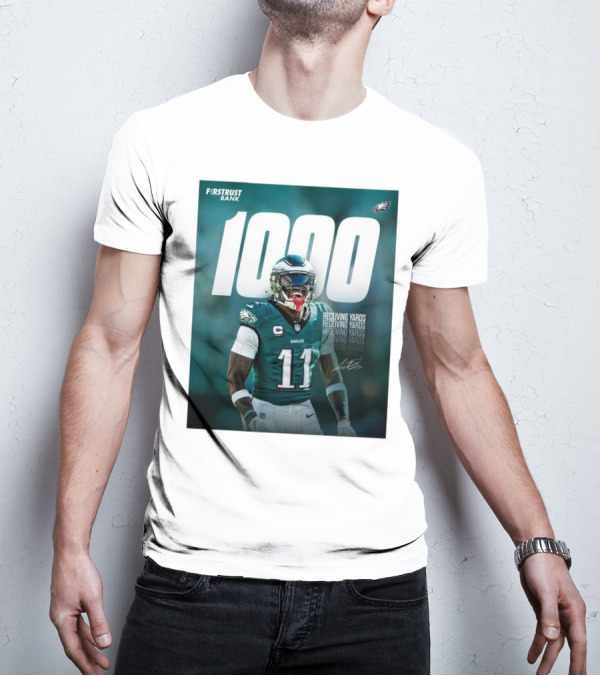 Philadelphia Eagles A.J. Brown 1000 Receiving Yards Signature Fly Eagles Fly NFL T-Shirt