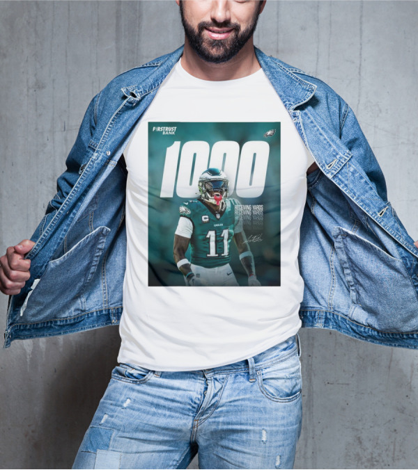 Philadelphia Eagles A.J. Brown 1000 Receiving Yards Signature Fly Eagles Fly NFL T-Shirt