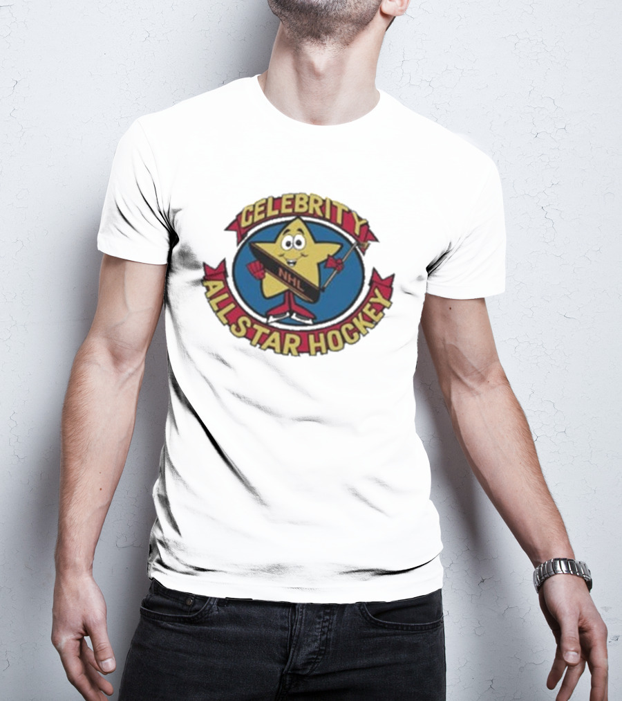 NHL Celebrity All Star Hockey Yellow Star Holding Stick T-Shirt