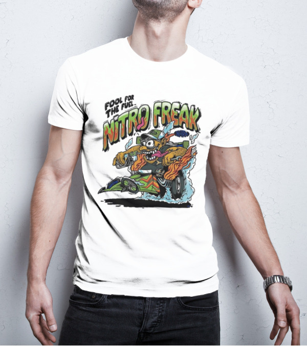 NHRA Nitro Freak Fool For The Fuel Drag Racing Cartoon Character T-Shirt