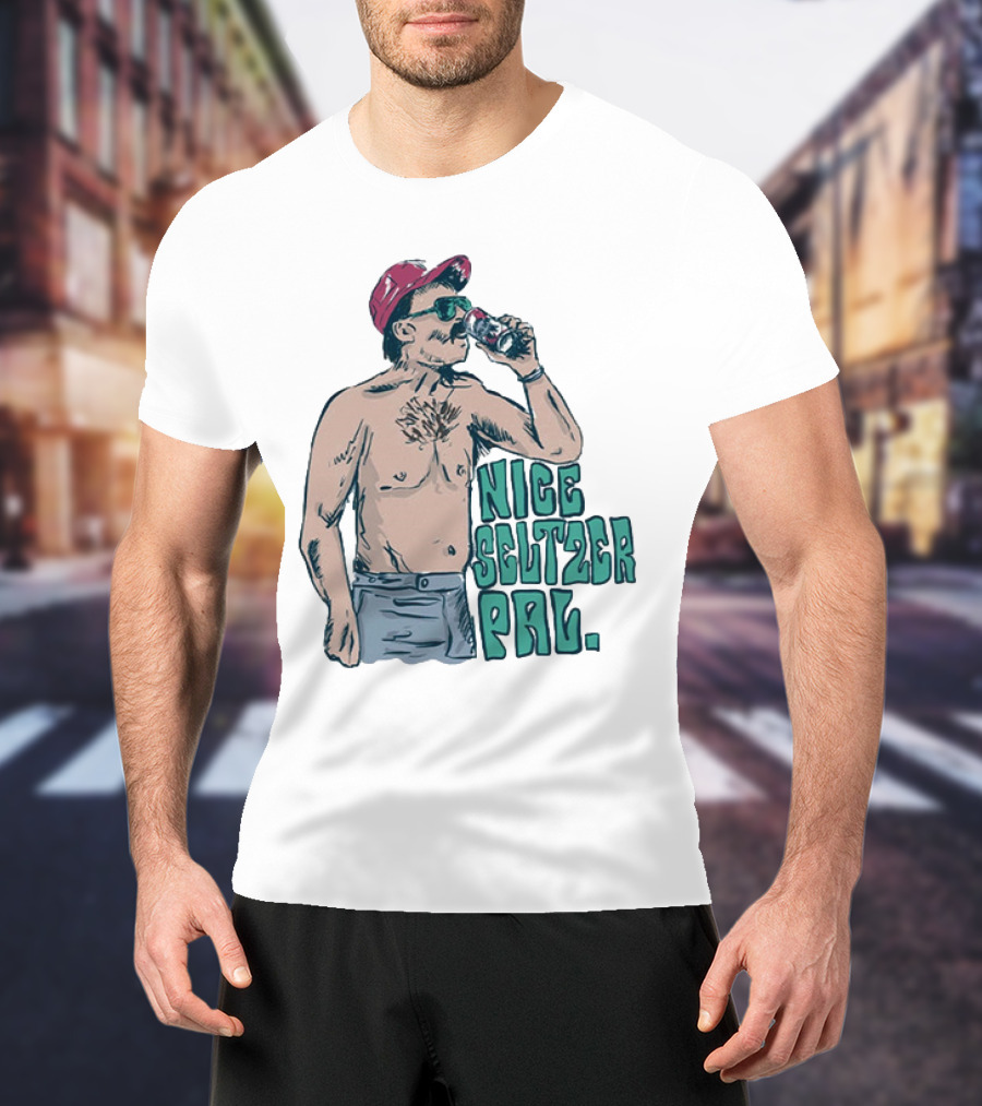 Nice Seltzer Pal 4.0 Cartoon Graphic Of Less Man In Cap And Sunglasses With Drink T-Shirt