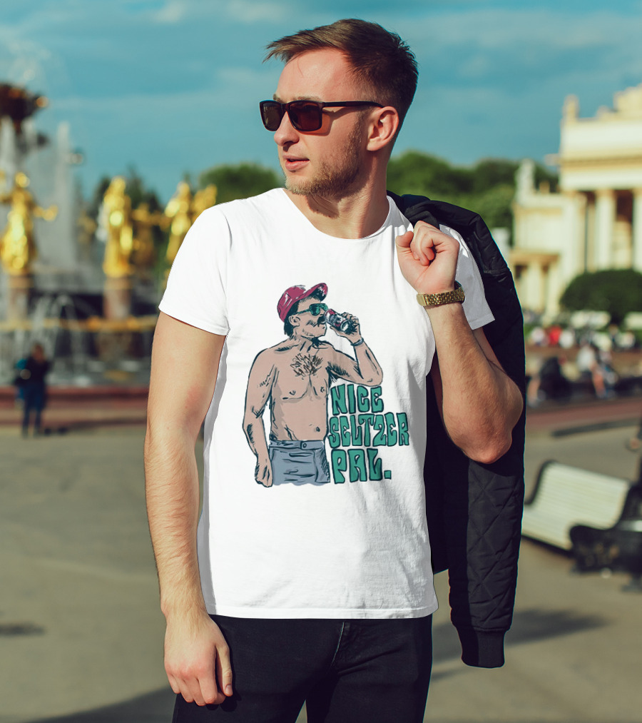 Nice Seltzer Pal 4.0 Cartoon Graphic Of Less Man In Cap And Sunglasses With Drink T-Shirt