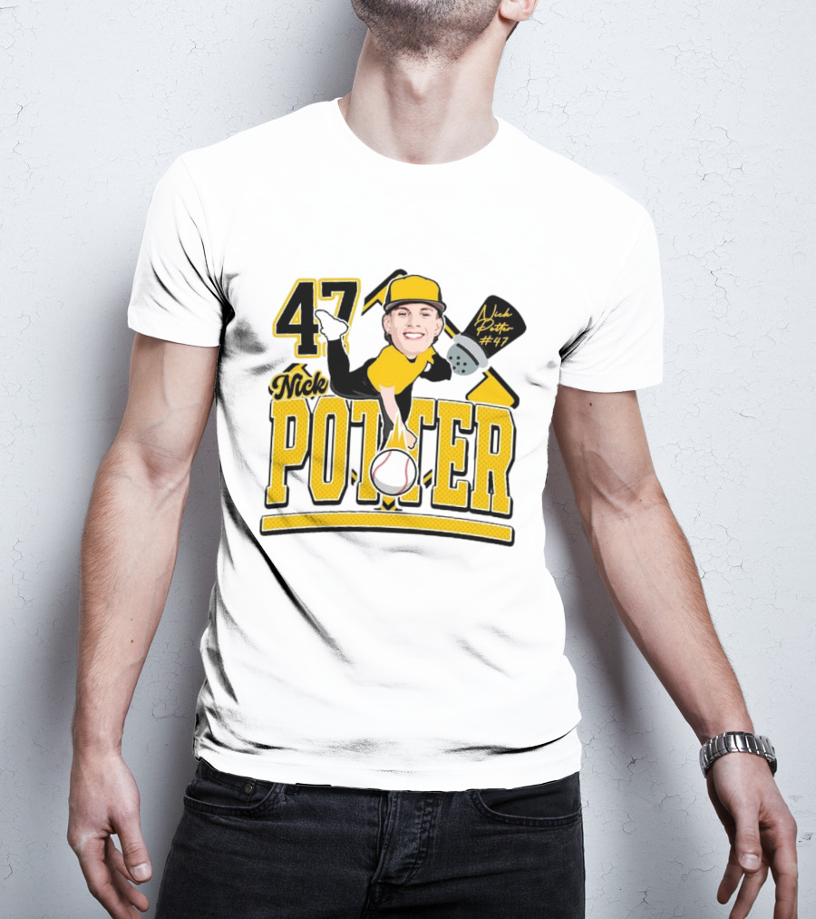 Nick Potter 47 Baseball Illustration With Character In Yellow And Black T-Shirt
