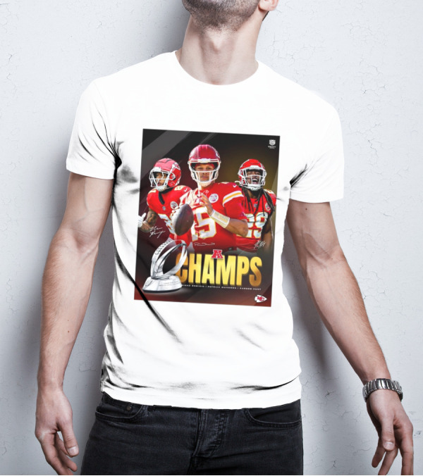 Kansas City Chiefs AFC Champs Nikko Remigio Patrick Mahomes II Kareem Hunt Signatures T-Shirt