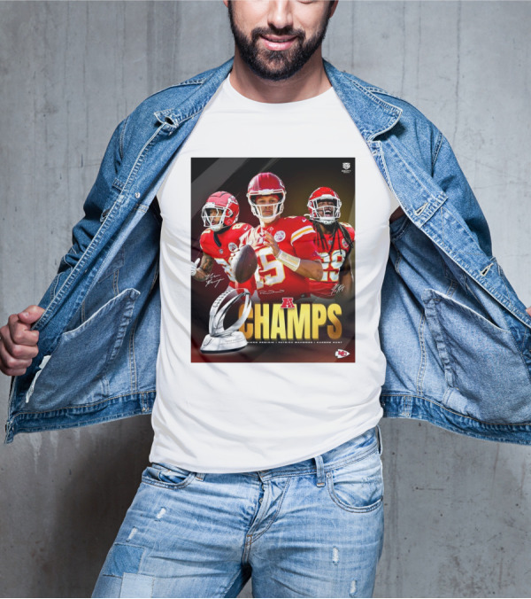 Kansas City Chiefs AFC Champs Nikko Remigio Patrick Mahomes II Kareem Hunt Signatures T-Shirt