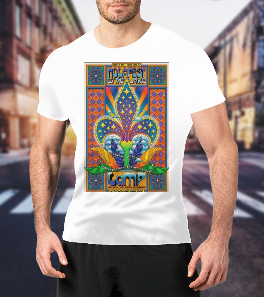Nolafest By The Lake Lamp Cedar Lake NJ April 26 2025 Fleming Fleur-de-Lis Psychedelic Art Style T-Shirt