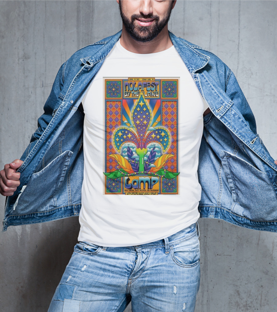 Nolafest By The Lake Lamp Cedar Lake NJ April 26 2025 Fleming Fleur-de-Lis Psychedelic Art Style T-Shirt