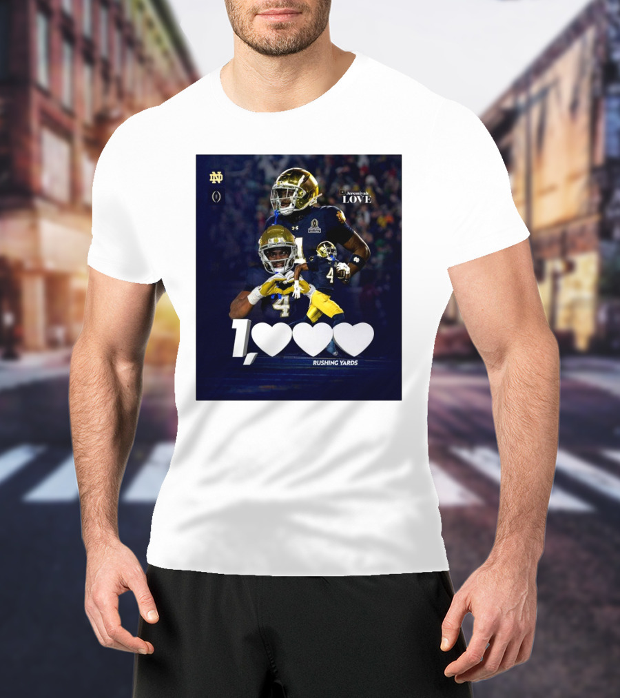 Notre Dame Fighting Irish Jeremiyah Love 1000 Rushing Yards T-Shirt