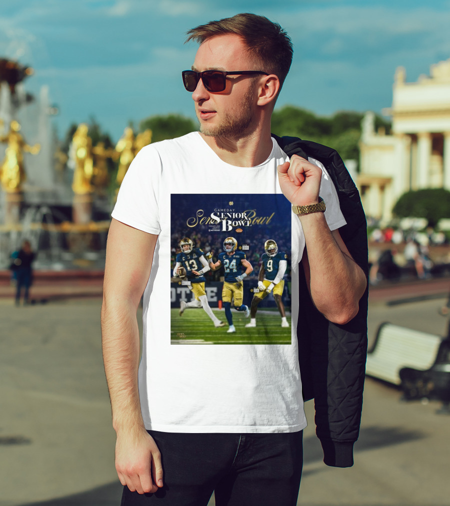 Gameday Senior Bowl February 2025 Notre Dame Fighting Irish Riley Leonard Jack Kiser RJ Oben T-Shirt