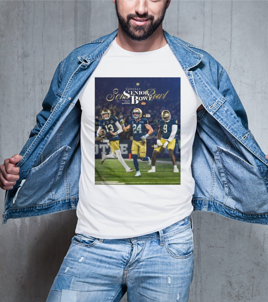 Gameday Senior Bowl February 2025 Notre Dame Fighting Irish Riley Leonard Jack Kiser RJ Oben T-Shirt