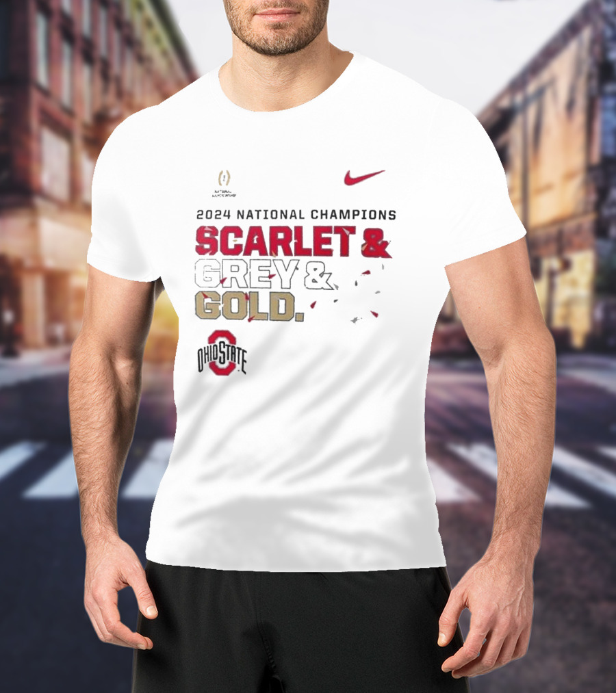 2024 National Champions Scarlet & Grey & Gold Ohio State Buckeyes Nike T-Shirt