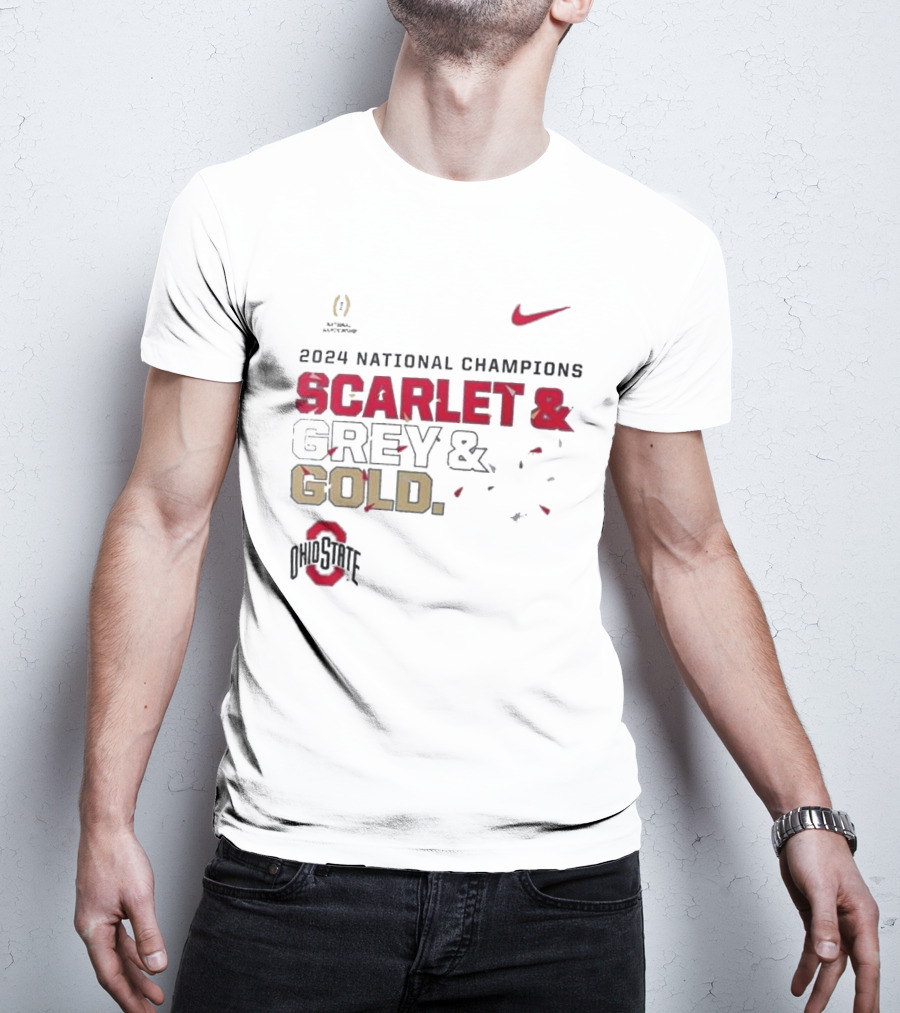 2024 National Champions Scarlet & Grey & Gold Ohio State Buckeyes Nike T-Shirt