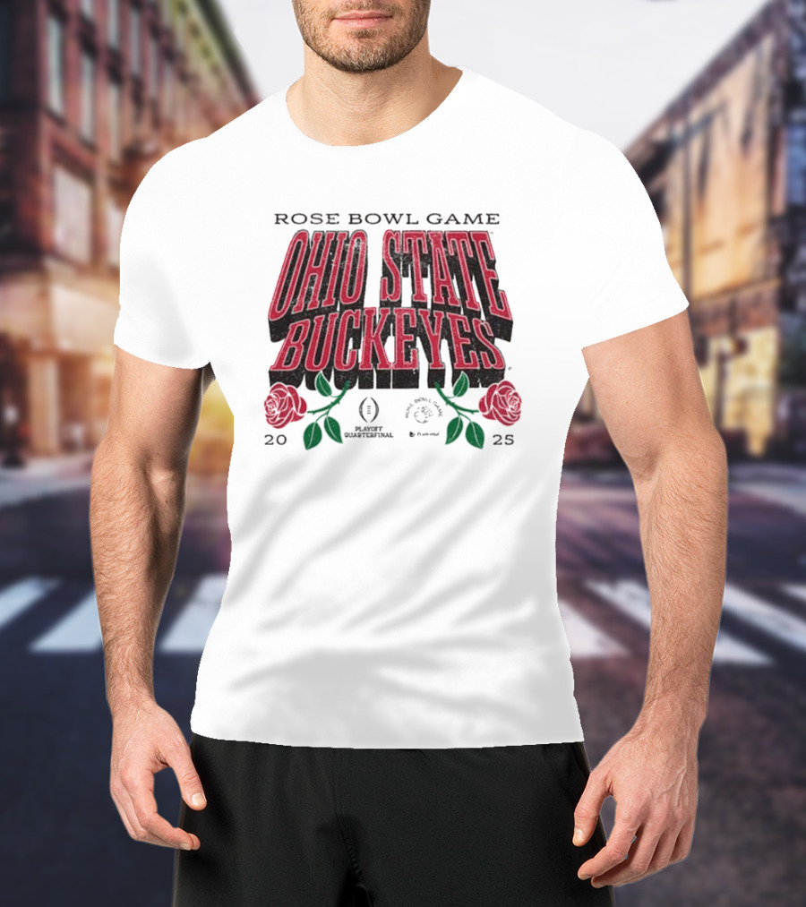Ohio State Buckeyes Rose Bowl Game 2025 Playoff Quarterfinal Drop Shadow T-Shirt