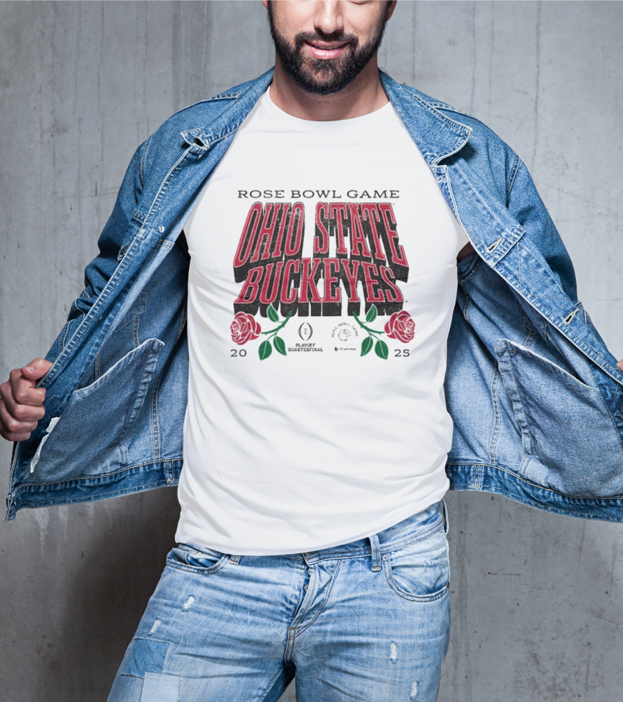 Ohio State Buckeyes Rose Bowl Game 2025 Playoff Quarterfinal Drop Shadow T-Shirt