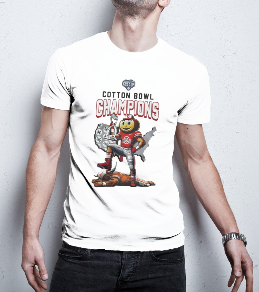 Ohio State Buckeyes Cotton Bowl Champions Brutus Trophy Celebration T-Shirt