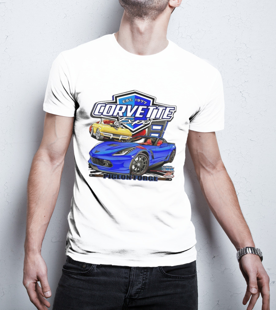 Corvette Expo Pigeon Forge 1977 Blue And Yellow Cars Cruise The Smokies T-Shirt