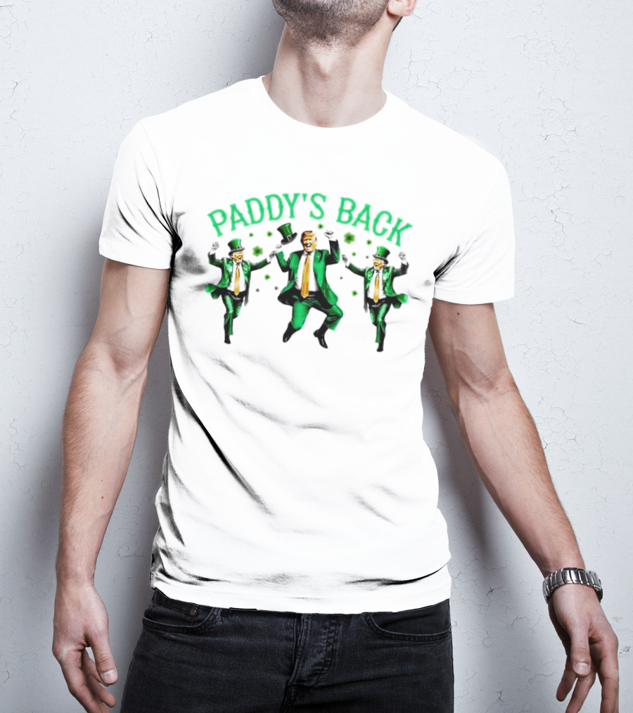 Paddy's Back St Patrick's Day Dancing Figures In Green Suit And Top Hat T-Shirt
