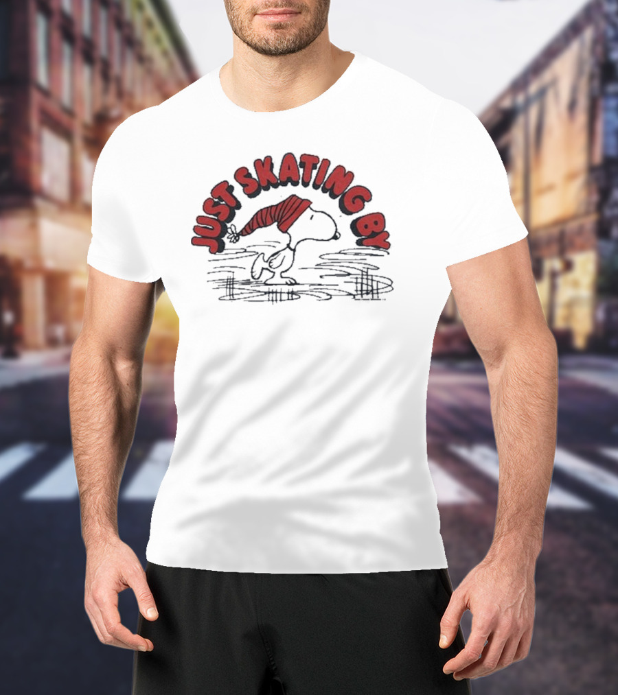 Peanuts Snoopy Just Skating By Winter Holiday Sweater Skating Scene T-Shirt