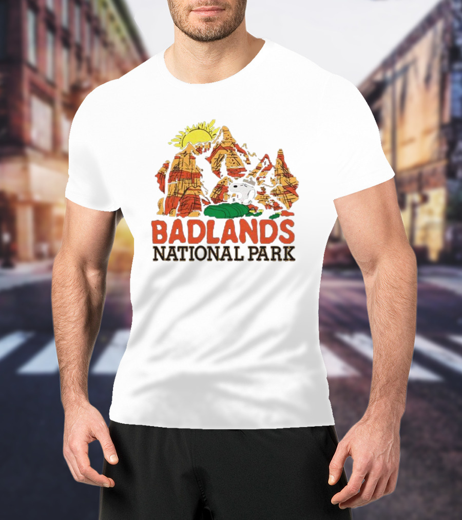 Peanuts Snoopy Badlands National Park Sun And Rock Formation T-Shirt
