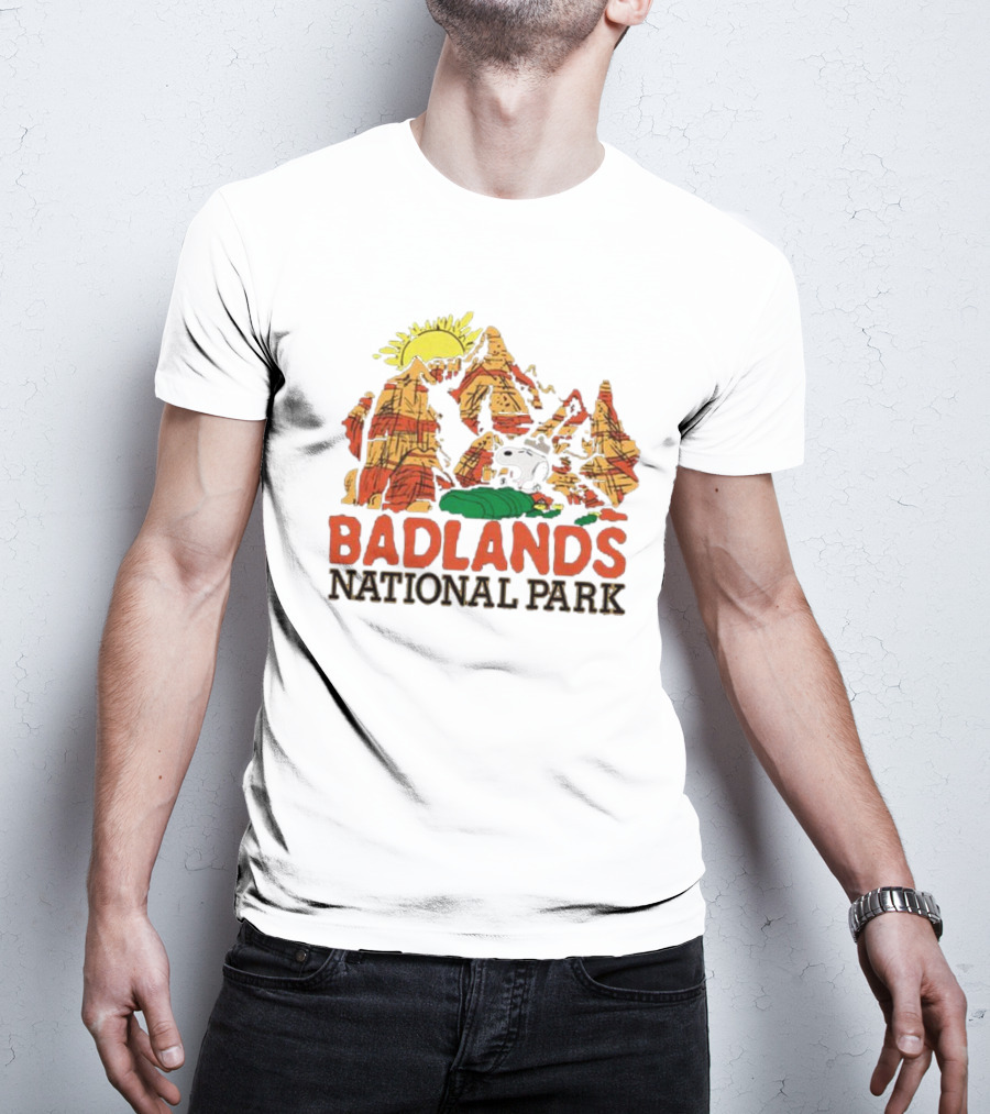 Peanuts Snoopy Badlands National Park Sun And Rock Formation T-Shirt