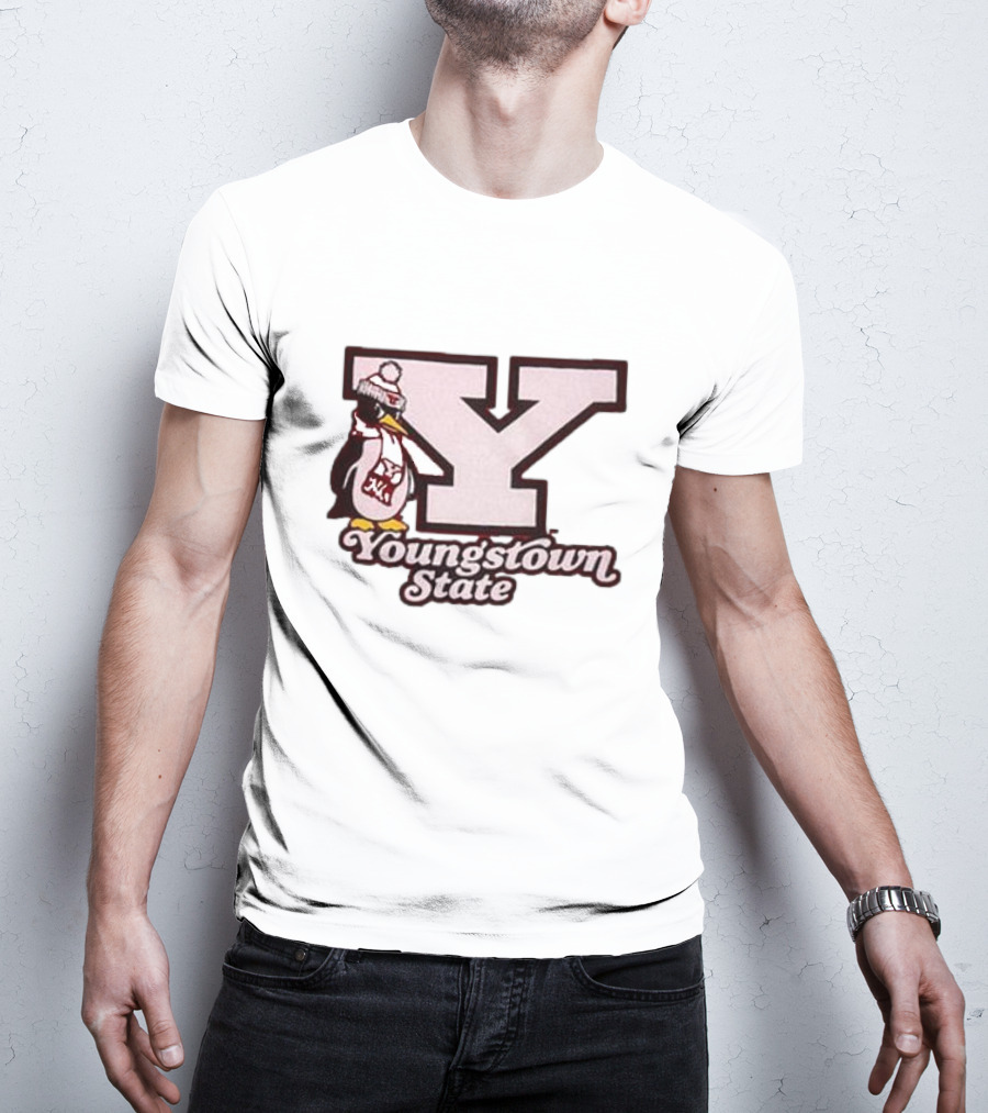 Youngstown State Pete Block Y Logo And Penguin With Scarf T-Shirt