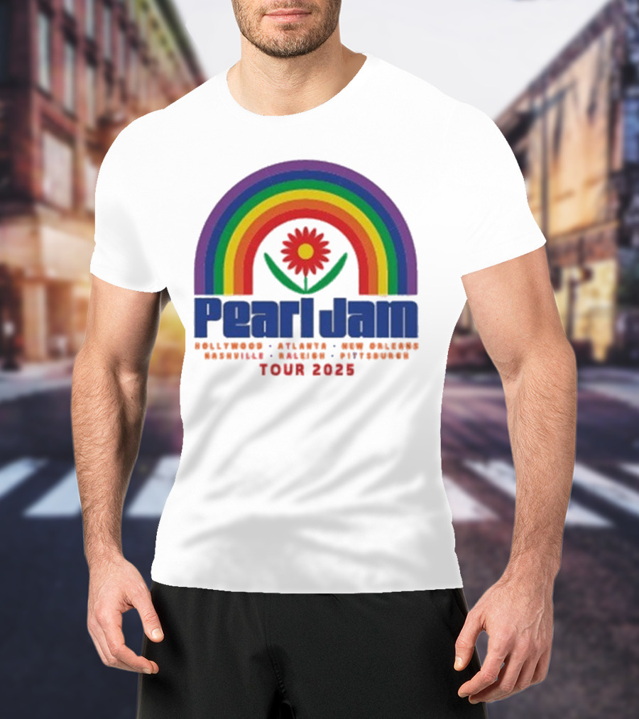 Pearl Jam Rainbow Blossom Hollywood Atlanta New Orleans Montreal Hanover Stuttgart Tour 2025 T-Shirt