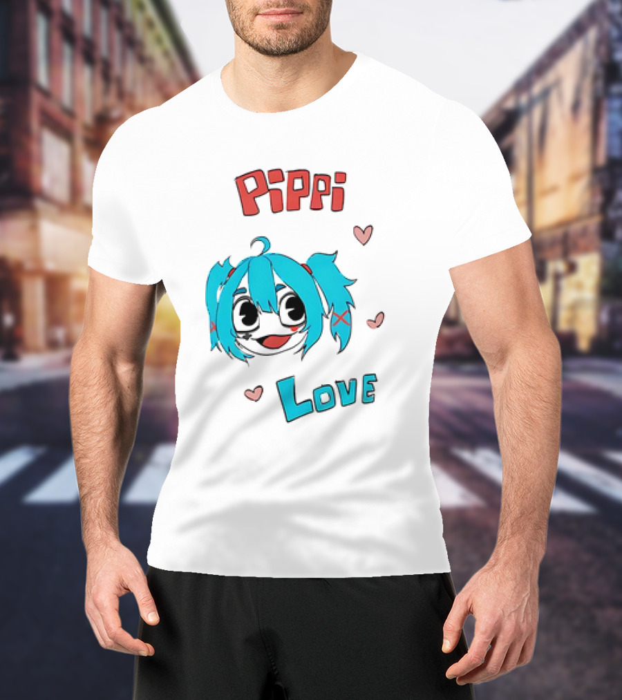 Pippi Love Blue Hair Cute Hearts T-Shirt