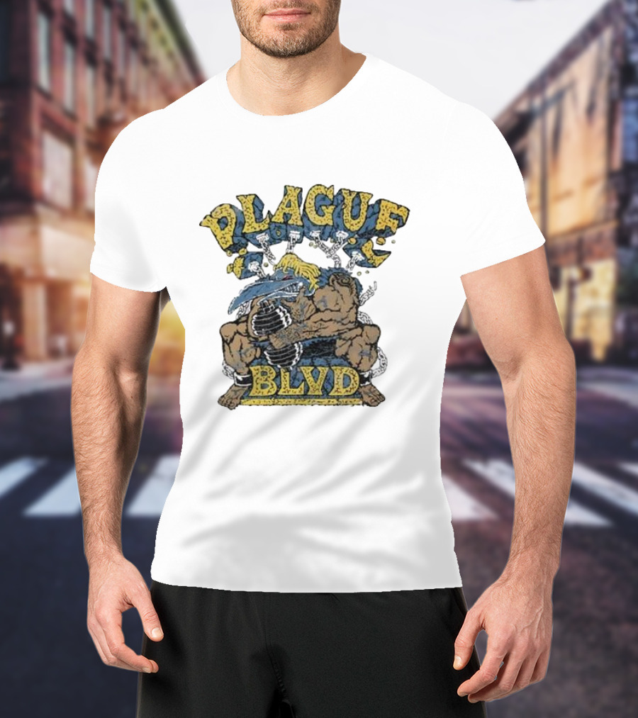 Plague Blvd Gym Boss Bodybuilder With Dumbbells T-Shirt
