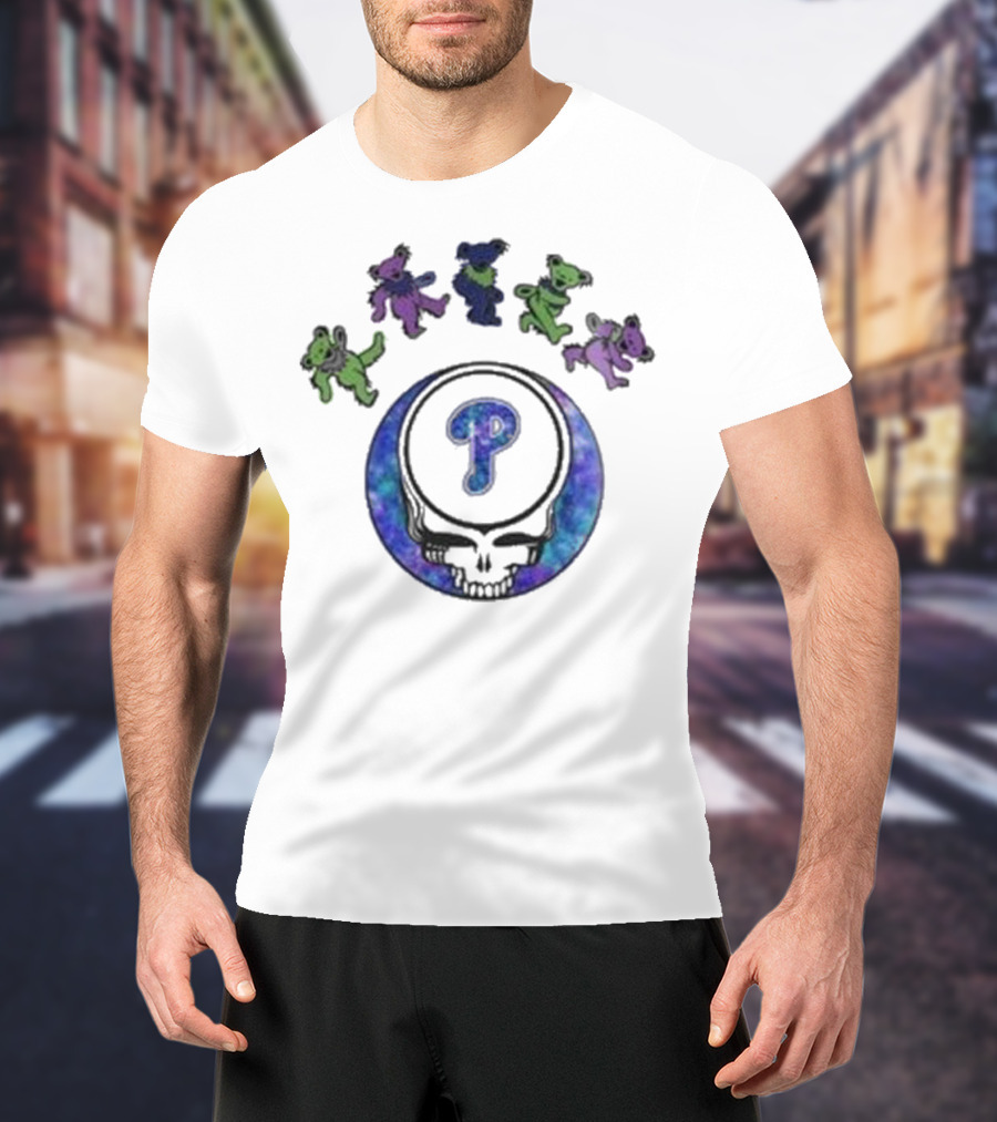 Philadelphia Phillies 2025 Grateful Dead Night Skull And Dancing Bears T-Shirt
