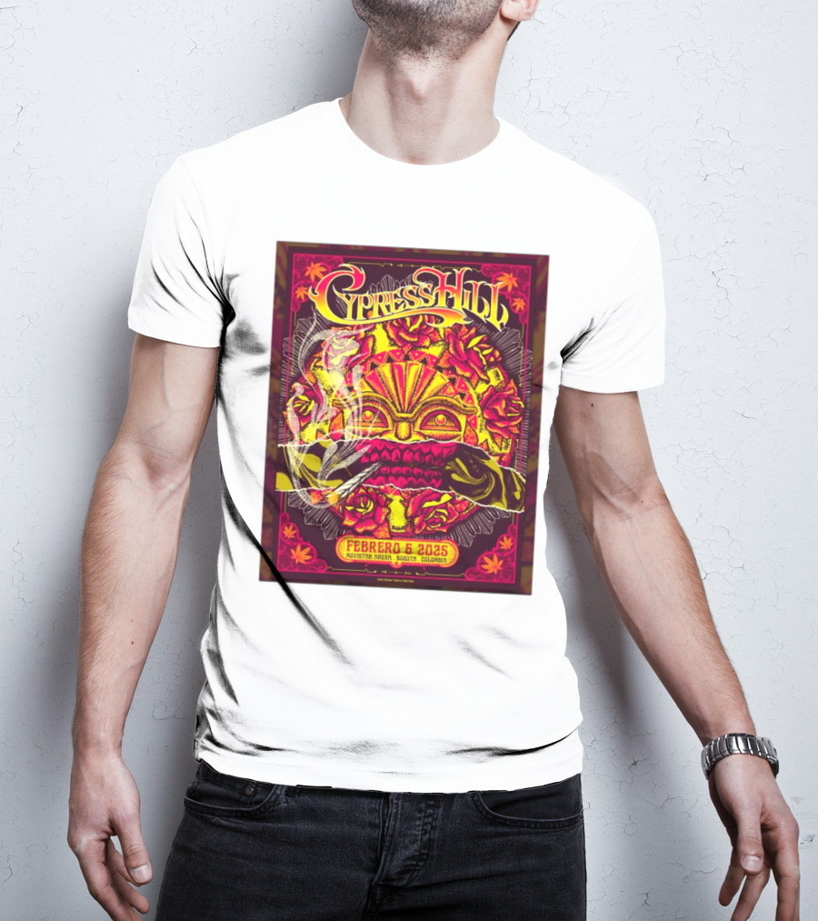 Cypress Hill Febrero 6 2025 Movistar Arena Bogotá Colombia Sun Mask Smoking Roses T-Shirt