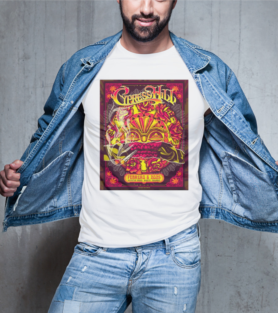Cypress Hill Febrero 6 2025 Movistar Arena Bogotá Colombia Sun Mask Smoking Roses T-Shirt