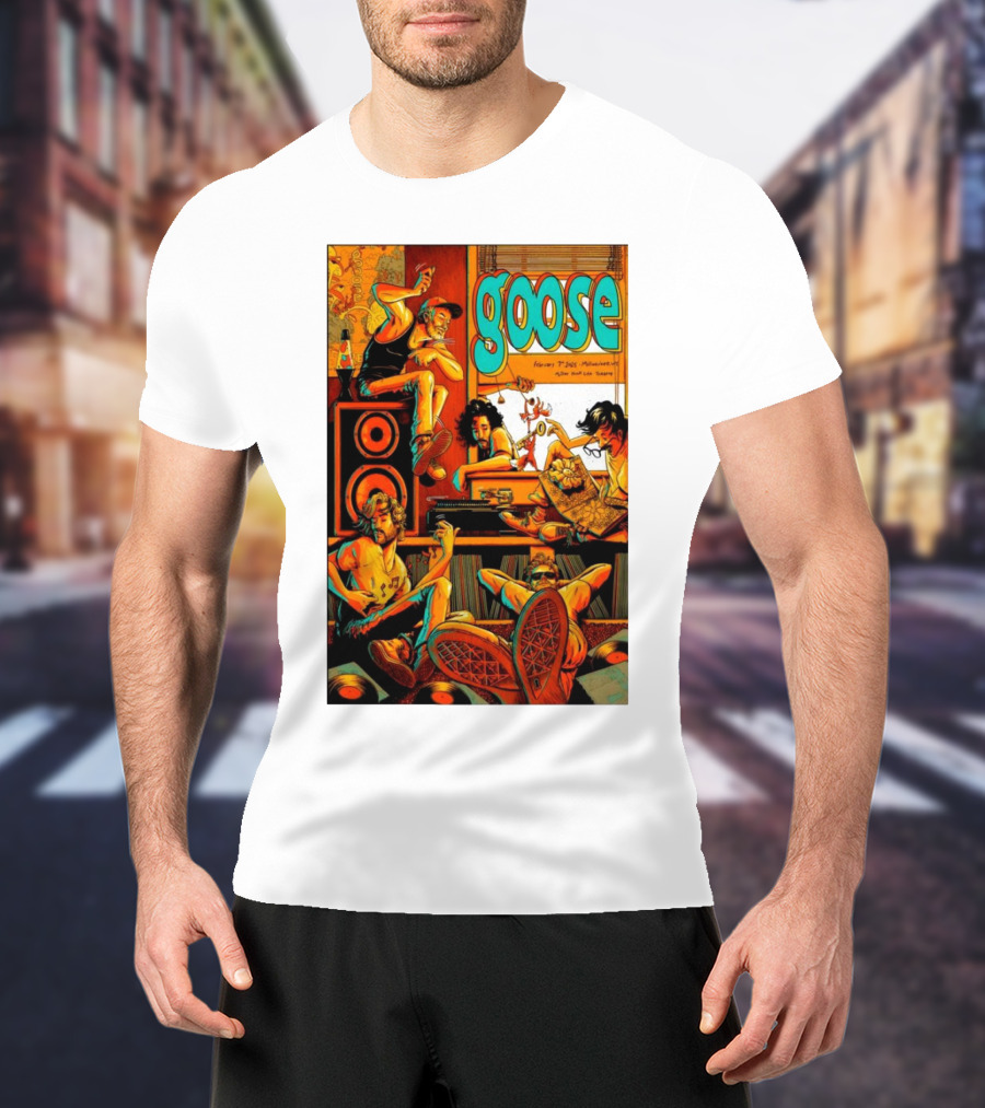 Goose The Band February 7 2025 Milwaukee WI Miller High Life Theatre Tour With Musicians And Vinyl Records T-Shirt