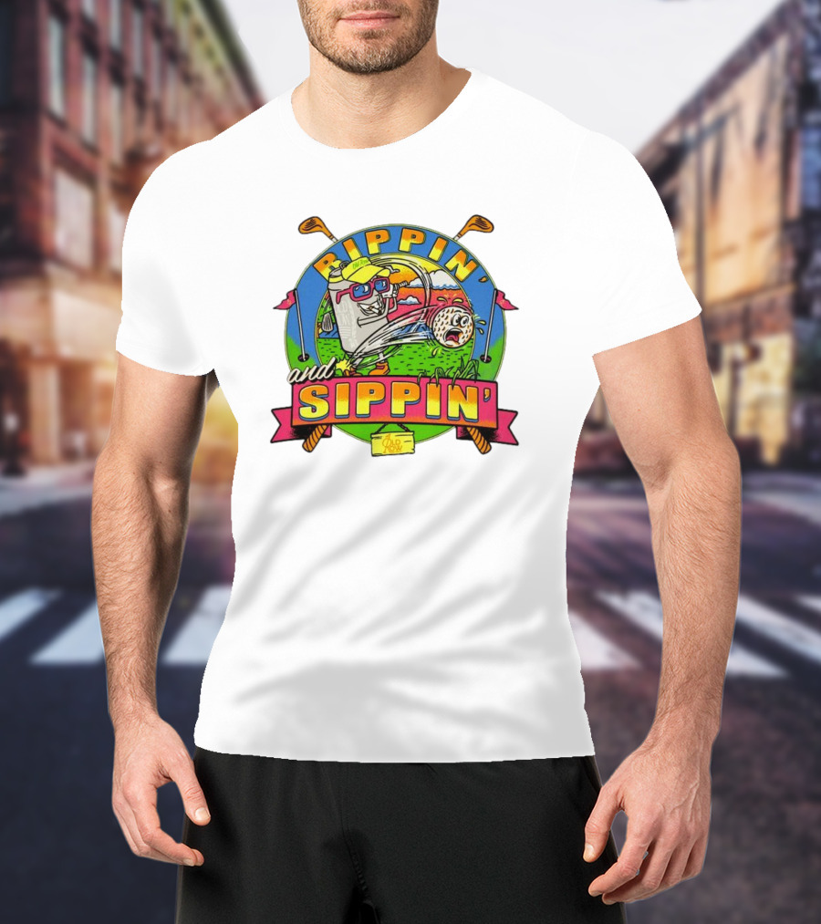 Rippin’ And Sippin’ Golf Old Row Funny Cartoon Golfing Cooler T-Shirt