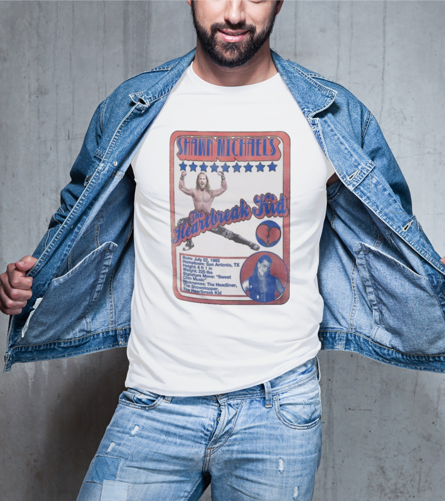 Shawn Michaels The Heartbreak Kid WWE Trading Card Born July 22 1965 San Antonio TX The Showstopper T-Shirt